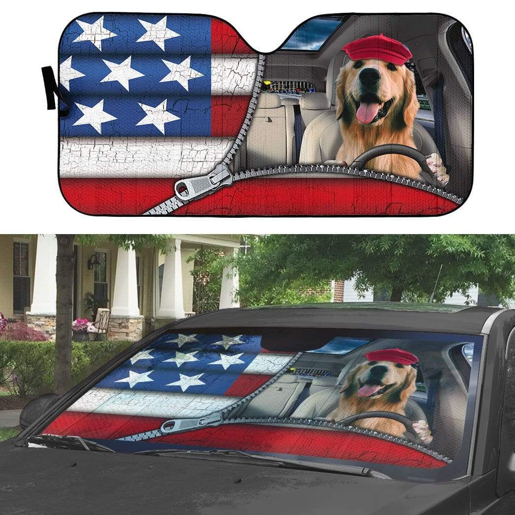 Gearhumans 3D Golden Retriever Flag Custom Car Auto Sunshade