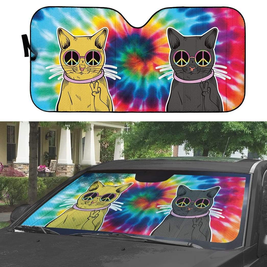 Gearhumans 3D Hippie Cat Tie Dye Custom Car Auto Sunshade