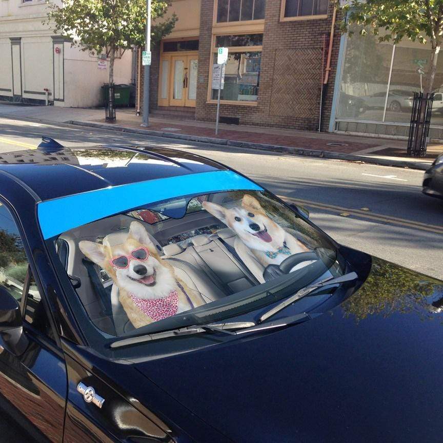 Gearhumans 3D Love Corgi Dogs In Car Custom Car Auto Sunshade