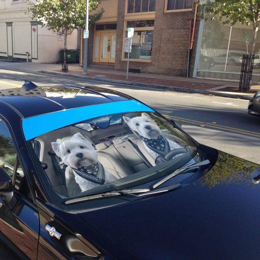 Gearhumans 3D Love Couple Terrier Dogs In Car Custom Car Auto Sunshade