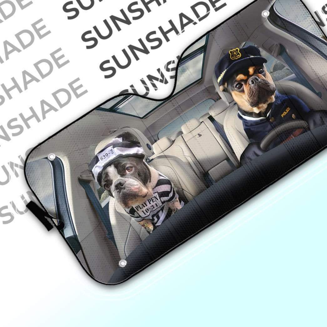 Gearhumans 3D Prisoner And Police Pugs Custom Car Auto Sunshade