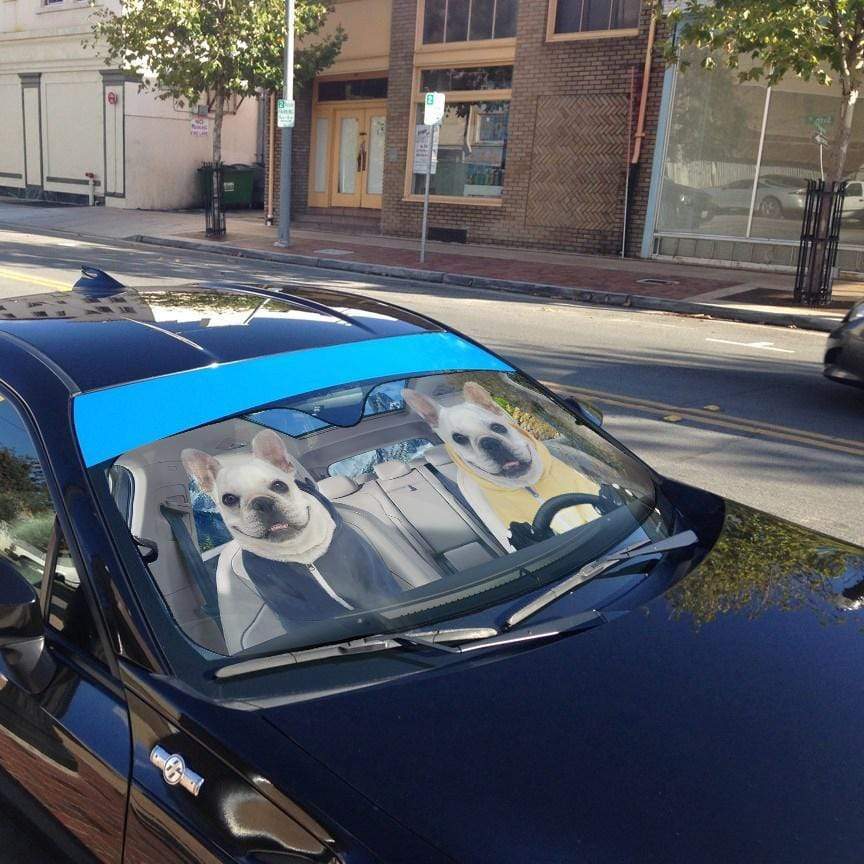 Gearhumans 3D Two White Zip Hoodie Bulldog Custom Car Auto Sunshade