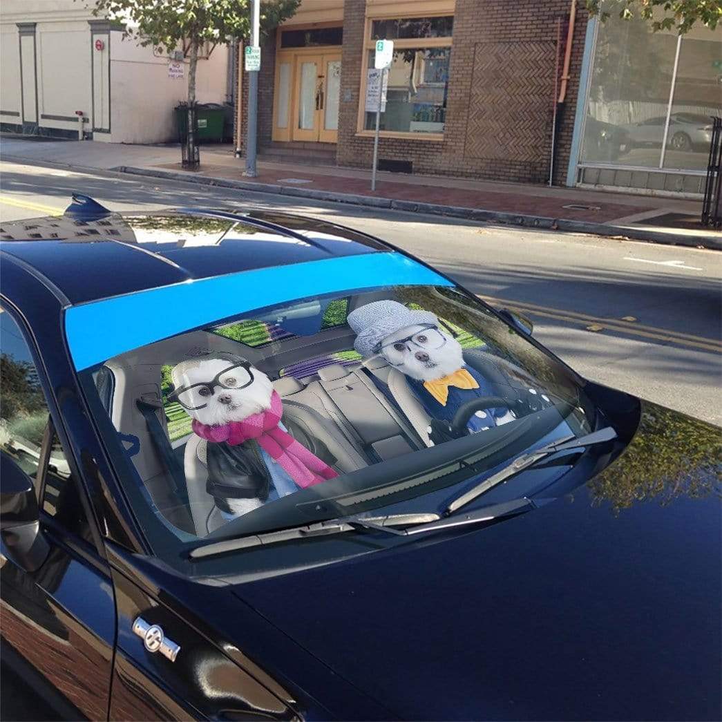 Gearhumans 3D Winter Soulmate Friend And Love Terrier Dogs Custom Car Auto Sunshade