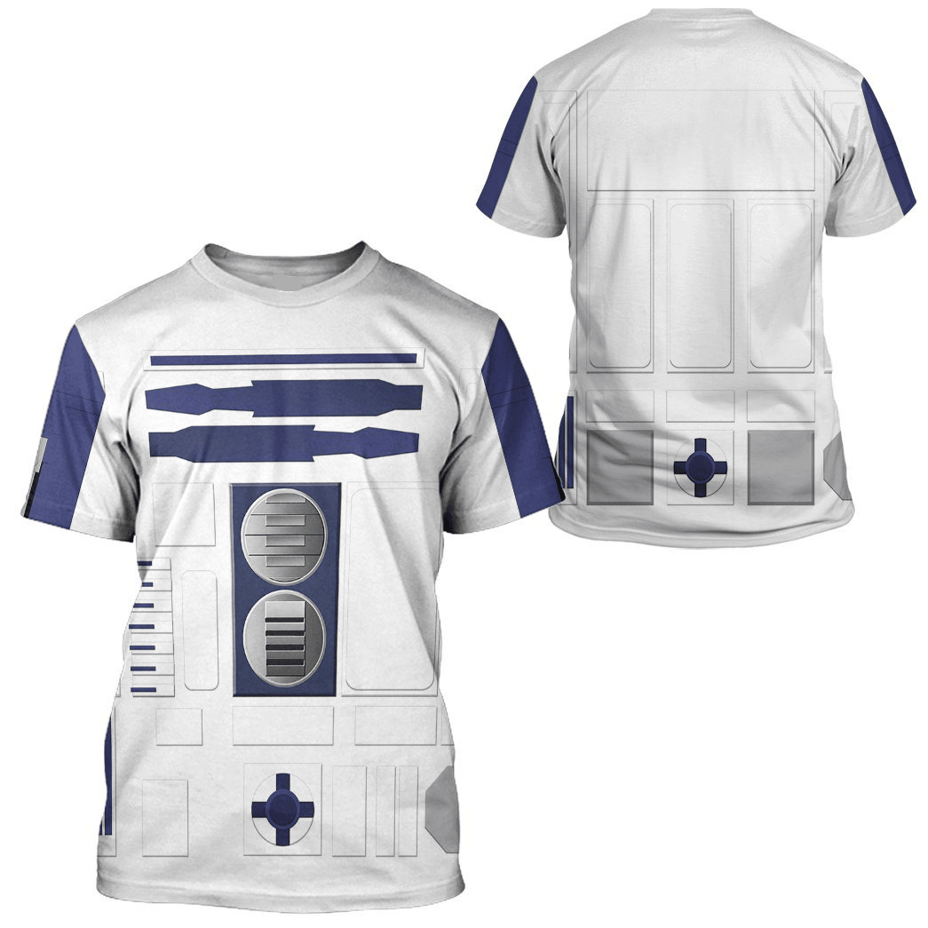 SW Hoodie R2 D2 Costume SW Cosplay T-shirt White Blue Unisex Adults