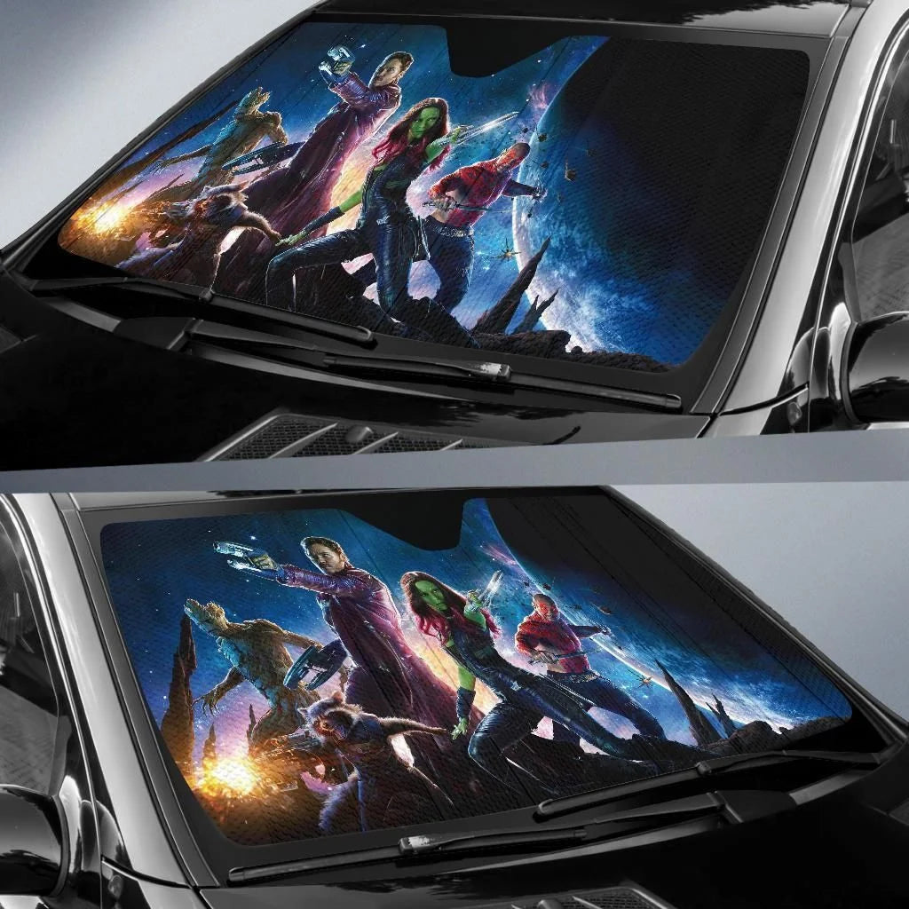 Guardians Of The Galaxy Car Sun Shade Guardians Of The Galaxy Team Pose Winshield Sun Shade Black Blue