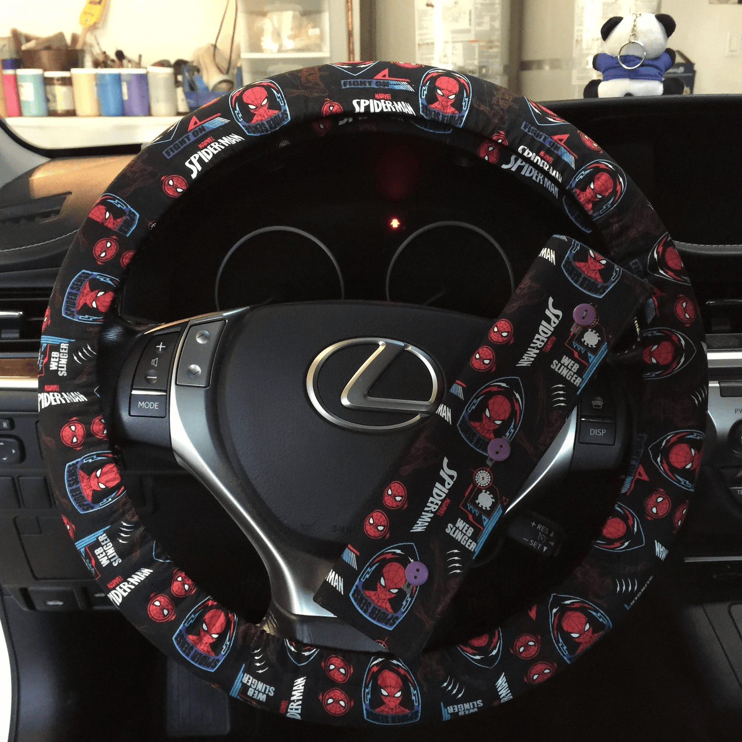 Spiderman Steering Wheel Cover Spiderman Web Slinger Pattern Driving Wheel Cover Black Red