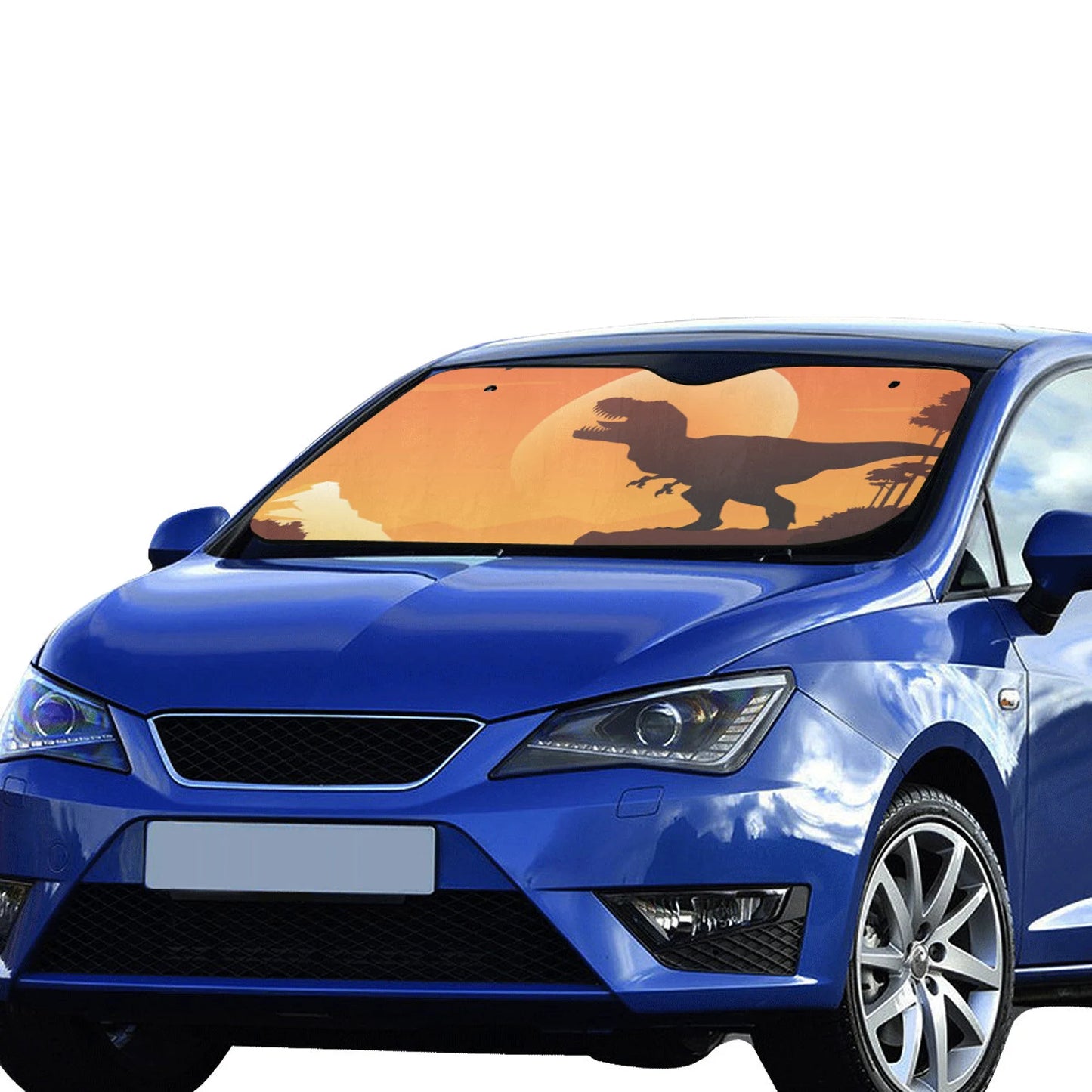 Dinosaur Car Sun Shade Sunset T-Rex Dino Silhouette Winshield Sun Shade Orange Black