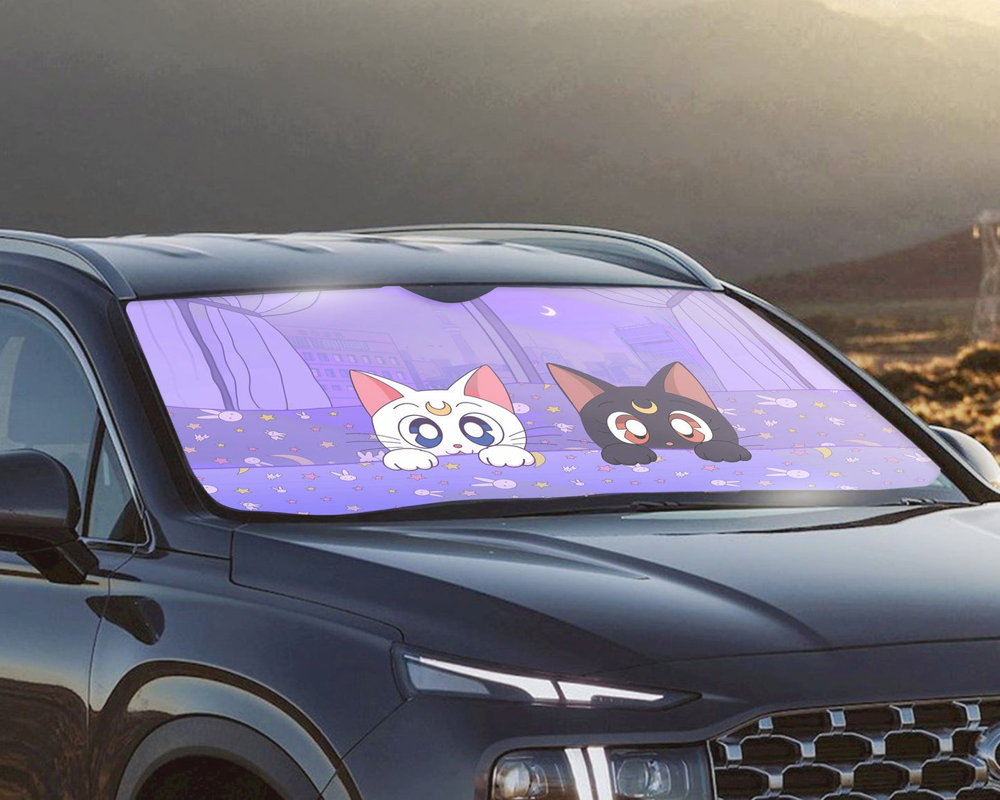 Sailor Moon Car Sun Shade Luna And Artemis Cat Cute Winshield Sun Shade Purple