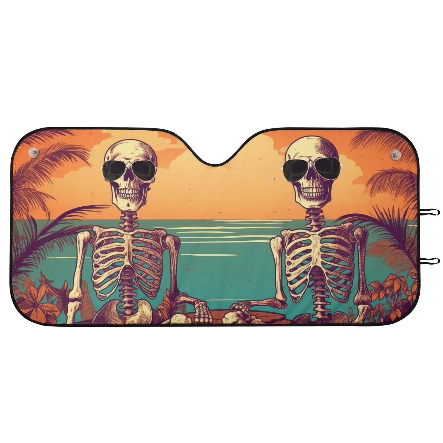 Skull Car Sun Shade Cool Skull Tropical Beach Winshield Sun Shade Orange Blue