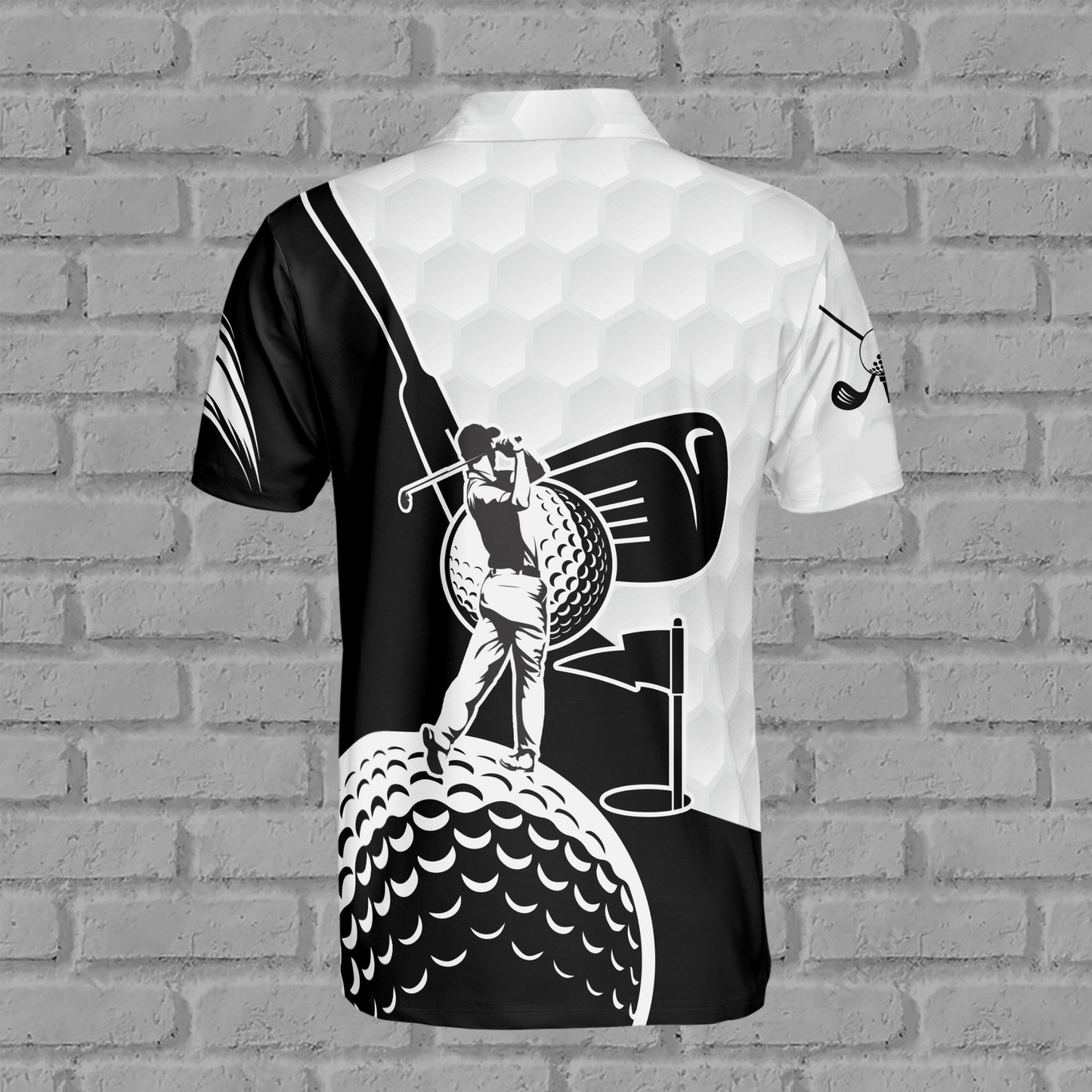 Golf Polo Shirt Golfer And Ball Pattern Golf Shirts Black White For Men