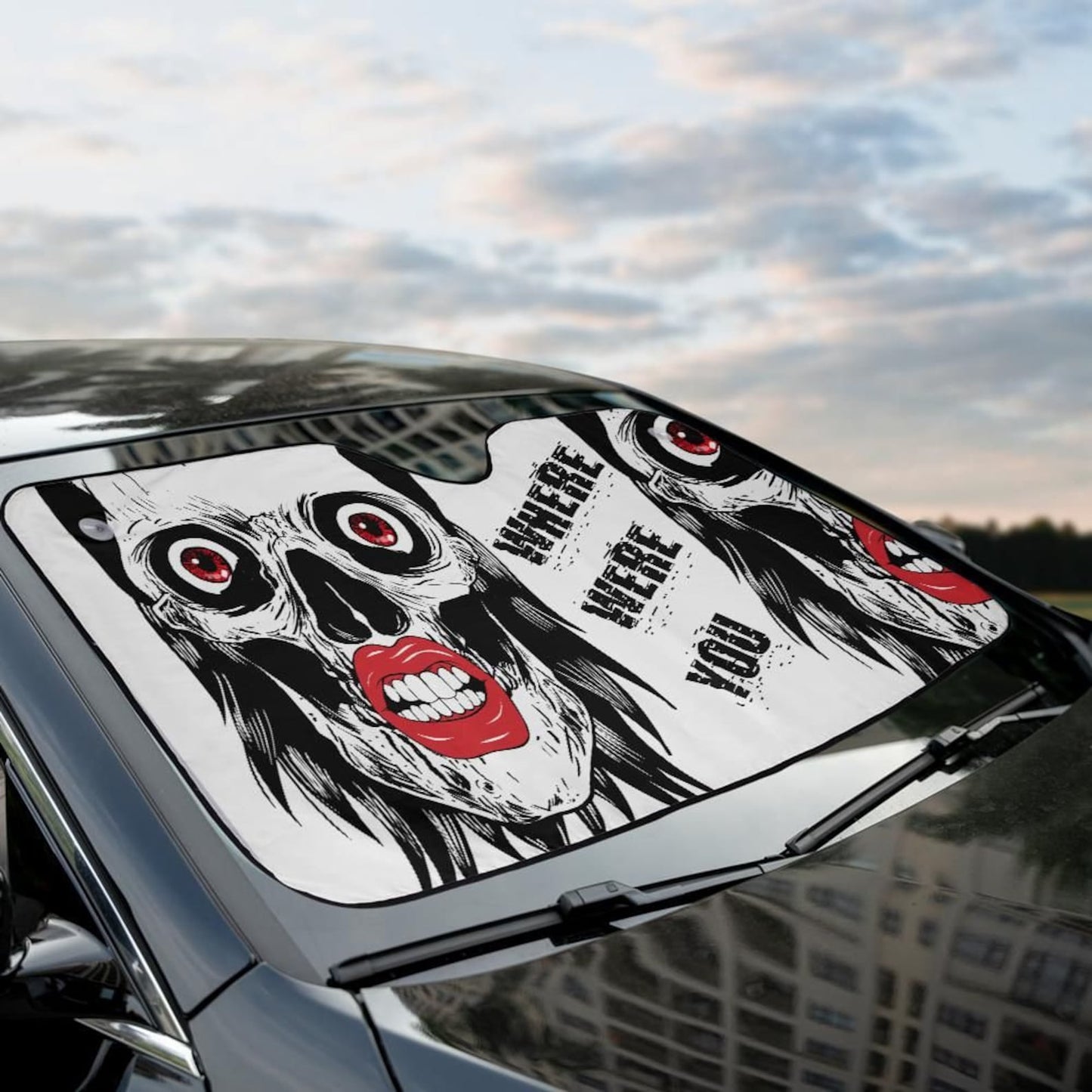 Skull Car Sun Shade Skull Where Were You Winshield Sun Shade Black White