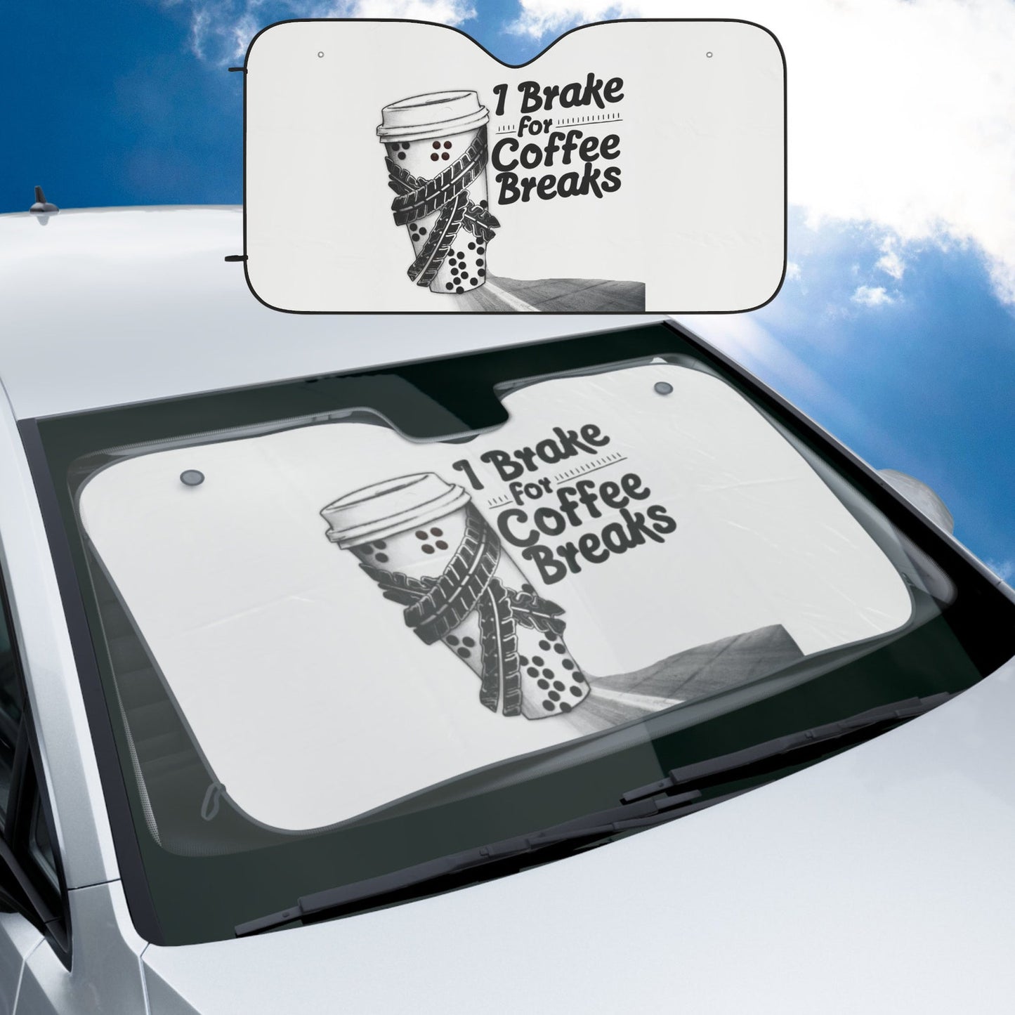 Funny Car Sun Shade I Brake For Coffee Breaks Winshield Sun Shade Gray