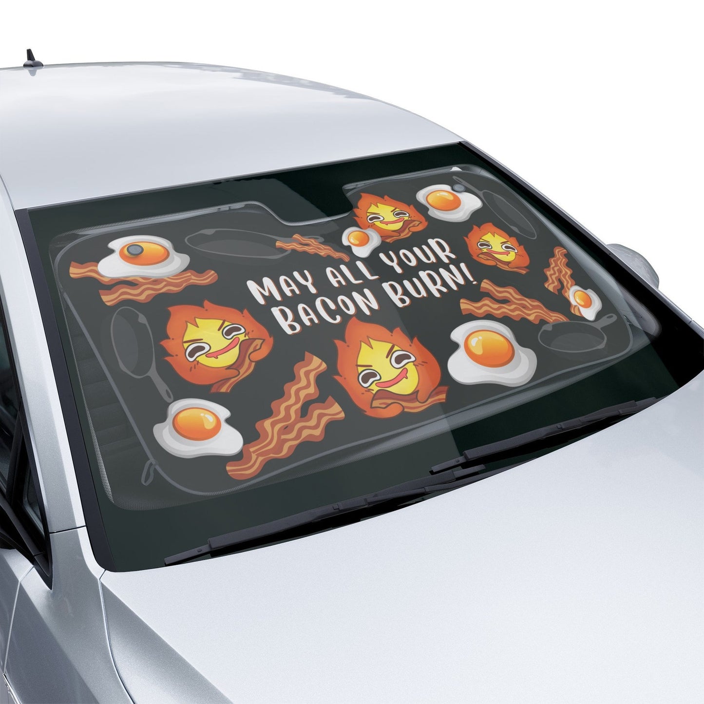 SGhibli Car Sun Shade May All Your Bacon Burn Winshield Sun Shade Black Orange