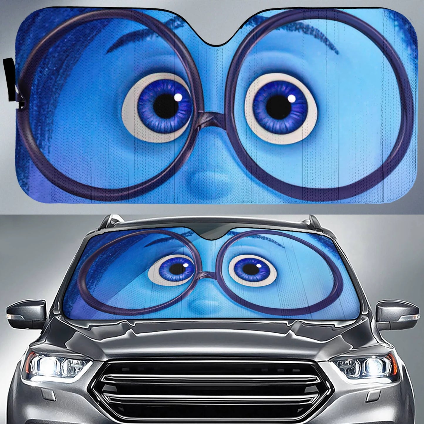 Inside Out Car Sun Shade Inside Out Sad Emotion Face Winshield Sun Shade Blue