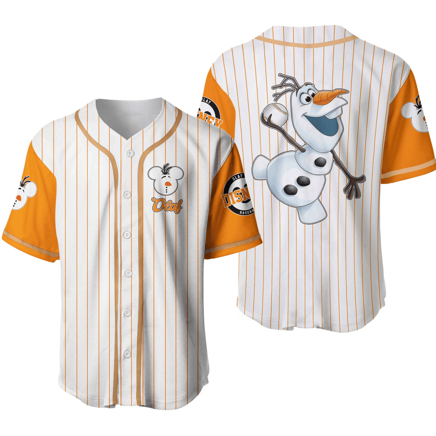 Disney Jersey Disney Olaf Playing Sport As Pitcher Graphic White Orange Stripes Jersey Shirt Disney Baseball Jersey Frozen Baseball Jersey