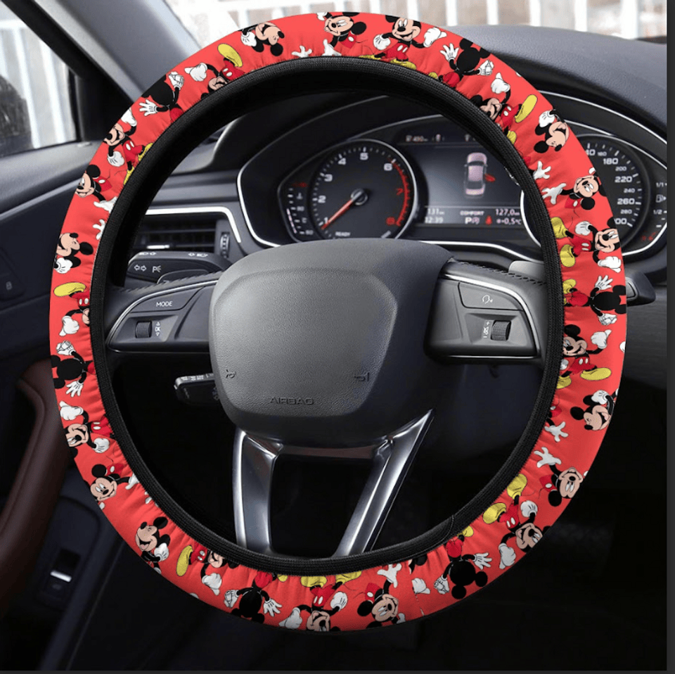 MM Steering Wheel Cover MM All Poses Pattern Driving Wheel Cover Red