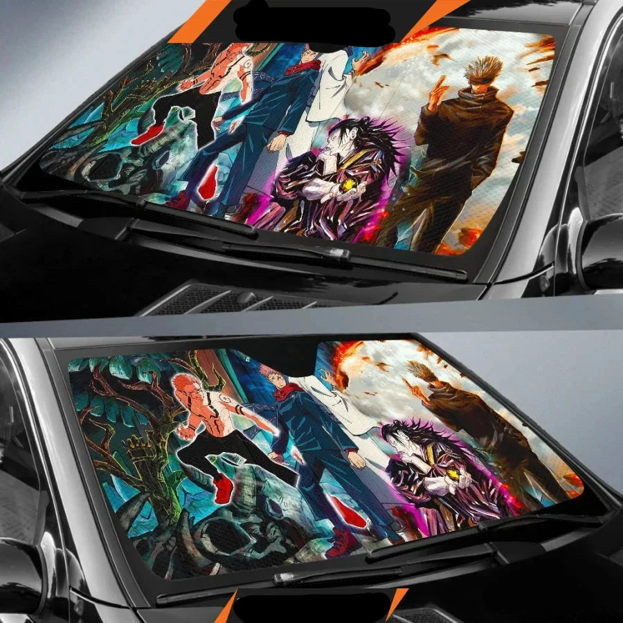 Jujutsu Kaisen Car Sun Shade Jujutsu Kaisen Characters Graphic Winshield Sun Shade Colorful