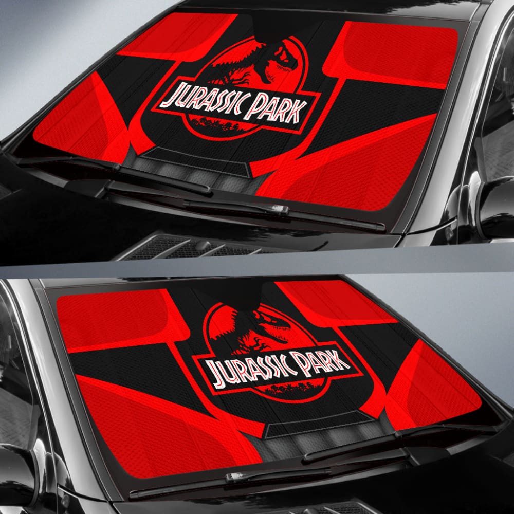 Jurassic Park Car Sun Shade Jurassic Park Symbol Graphic Pattern Winshield Sun Shade Black Red