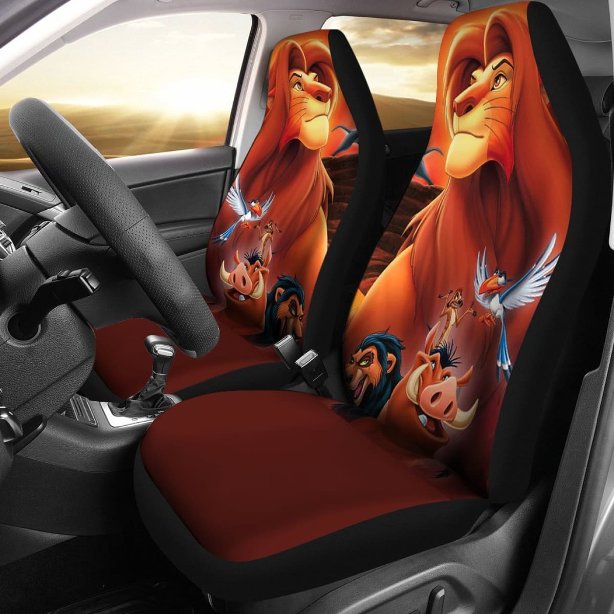 LK Car Seat Covers DN All Lion King Characters Graphic Seat Covers Brown