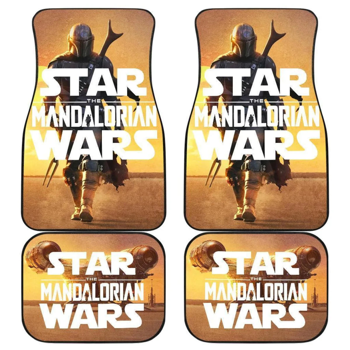 SW Car Mats SW The Mandalorian Walking Graphic Car Floor Mats White Brown