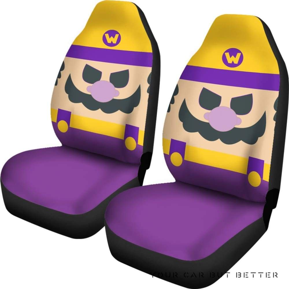 Mario Car Seat Covers Wario Face Detail Pattern Seat Covers Purple Yellow