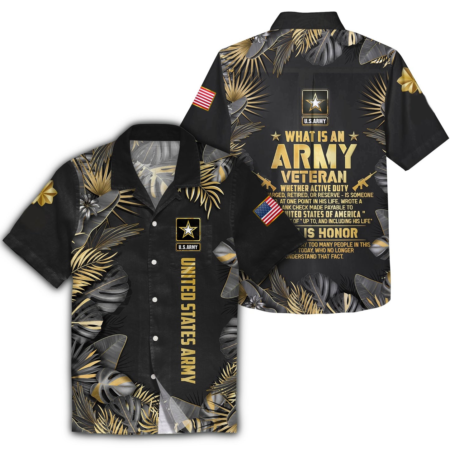 Veteran Hawaii Shirt What Is An Army Veteran Aloha Shirt Black Gold Unisex