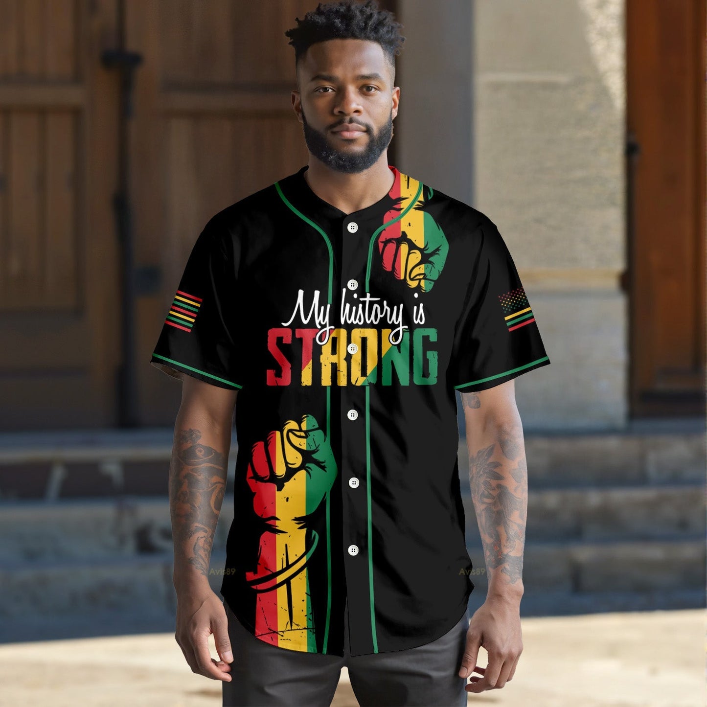 My History Is Strong - African American Baseball Jersey - Gift for Black Dad, Grandpa, Husband