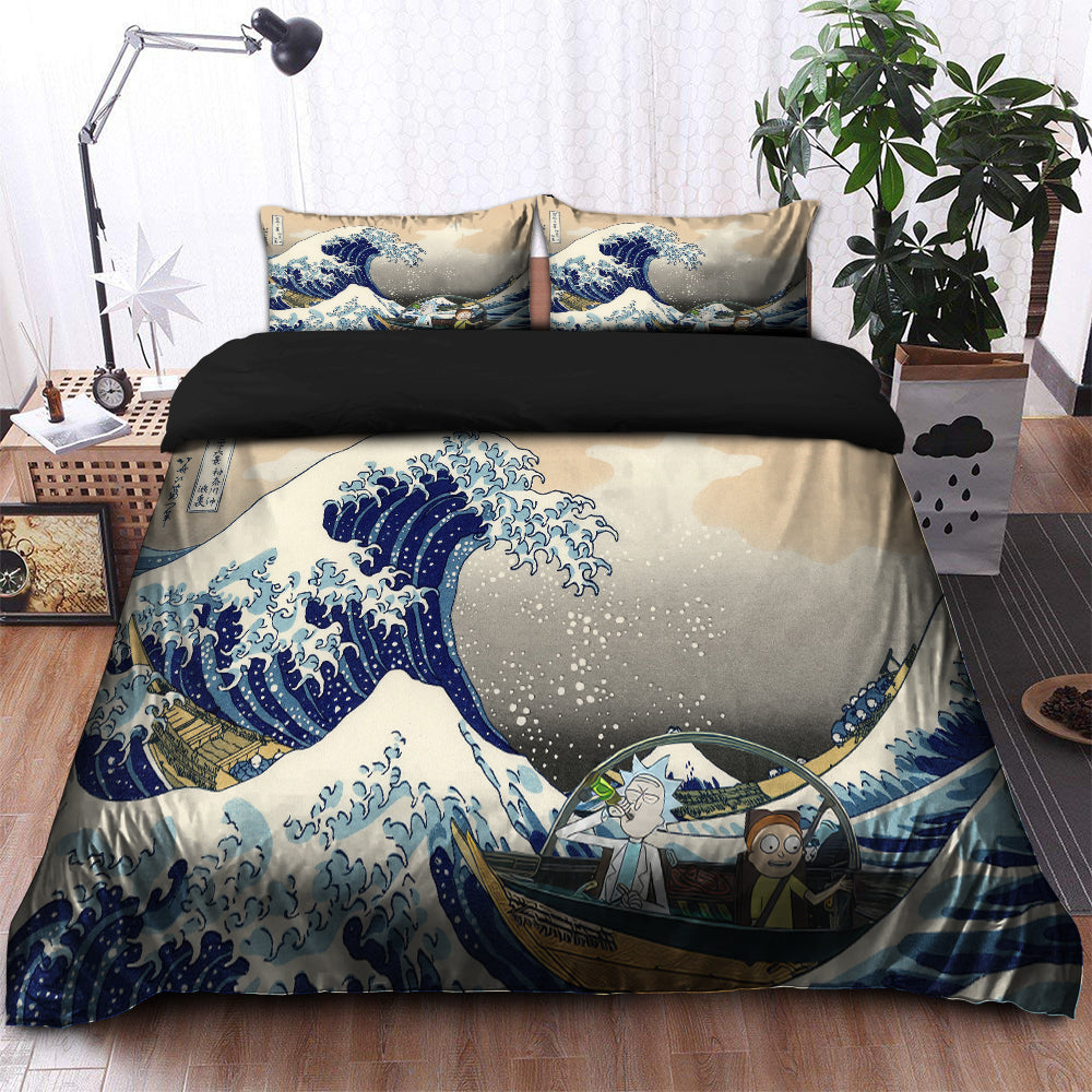 Rick And Morty The Great Wave Japan Bedding Set