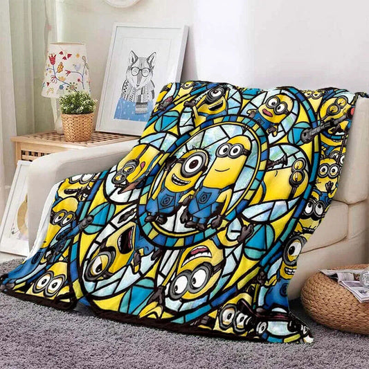 Minions Blanket All Minions Stained Glasses Pattern Blanket Yellow Blue