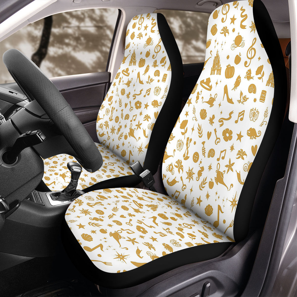 DN Car Seat Covers DN Essentials Object Silhouette Pattern Seat Covers White Orange