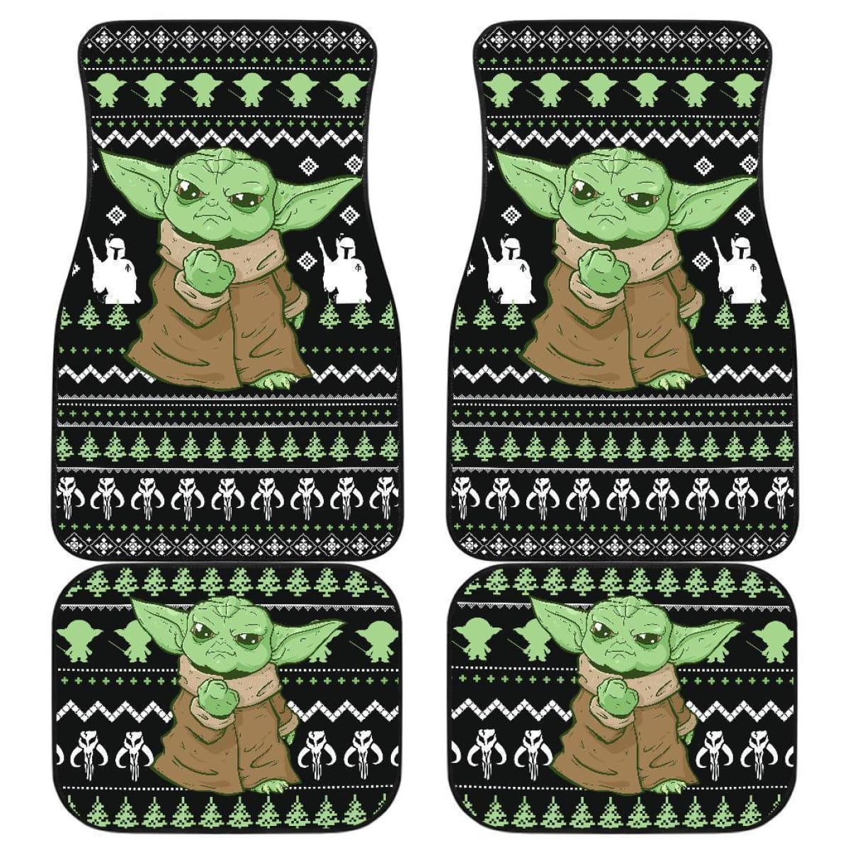 SW Car Mats SW Baby Yoda Graphic Xmas Pattern Car Floor Mats Black Green