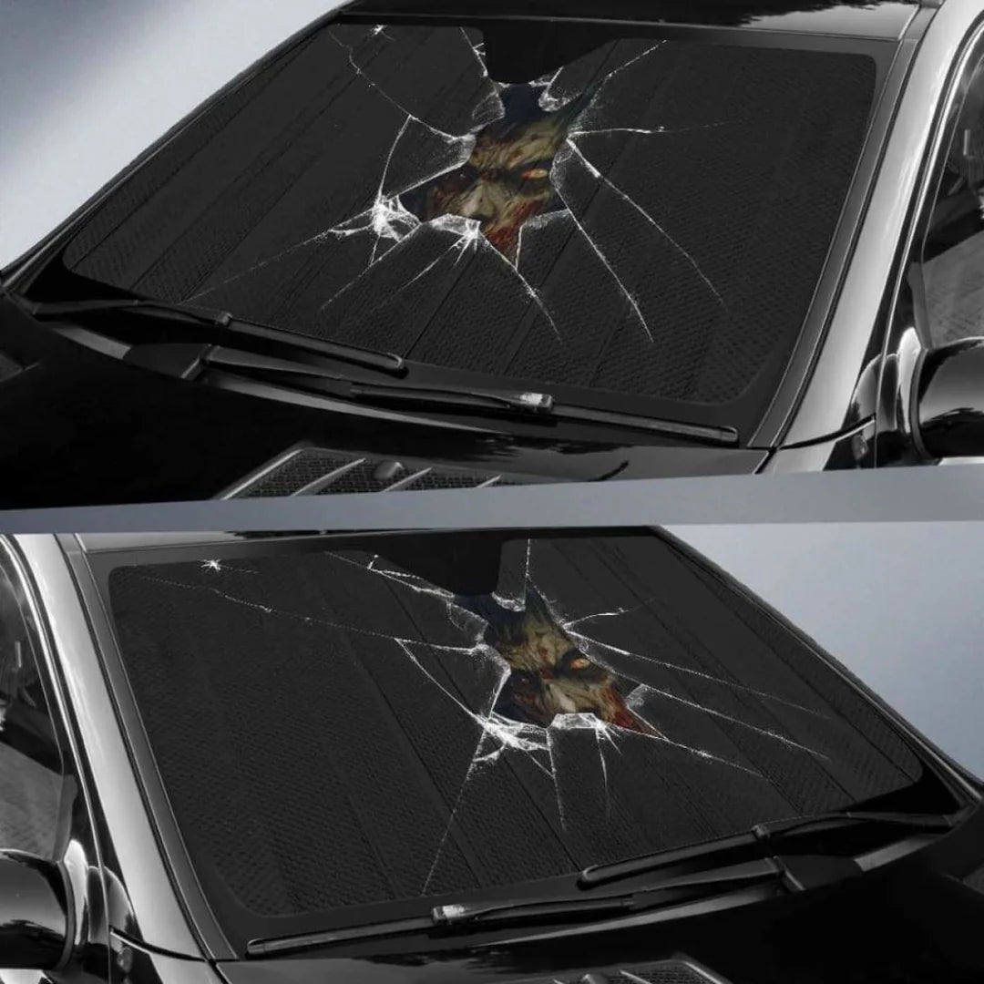 Zombie Car Sun Shade Zombies Breaking The Glasses Winshield Sun Shade Black