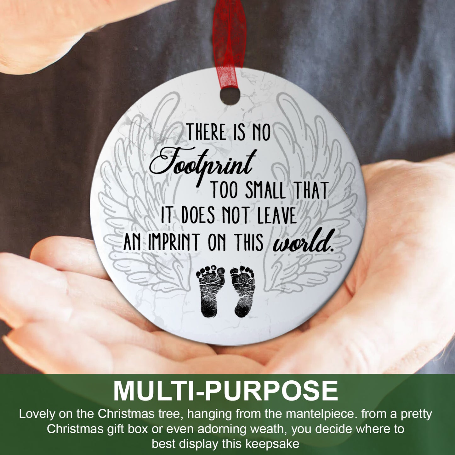 Memorial Ornament Gift for Loss of Baby, Small Footprint Not Leave an Imprint Ornament Keepsake Gifts for Miscarriage, Infant- Aluminum Metal Ornament