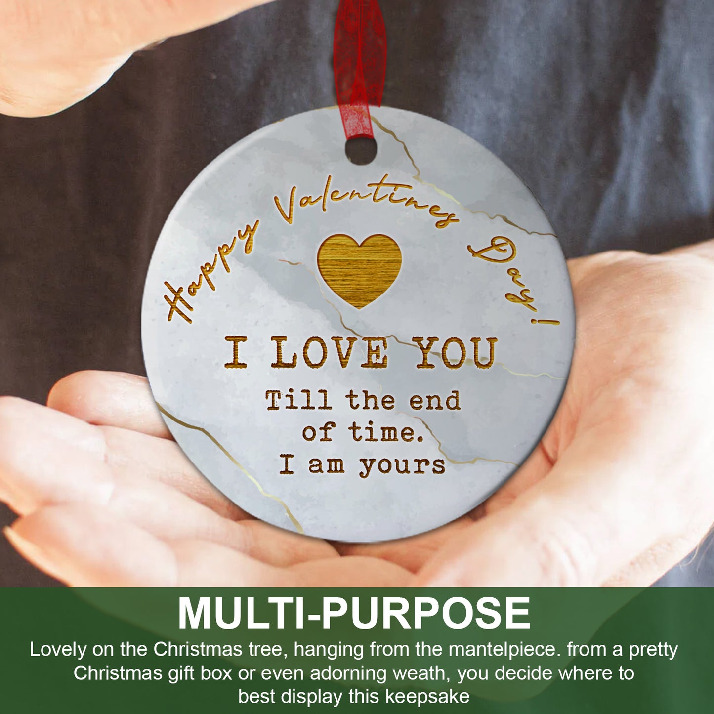 Love Ornament 2023 Happy Valentines Day Ornament- Gifts For Birthday Anniversary- Gift From Wife, Husband - Valentines Gift For Him Her- Aluminum Metal Ornament With Ribbon