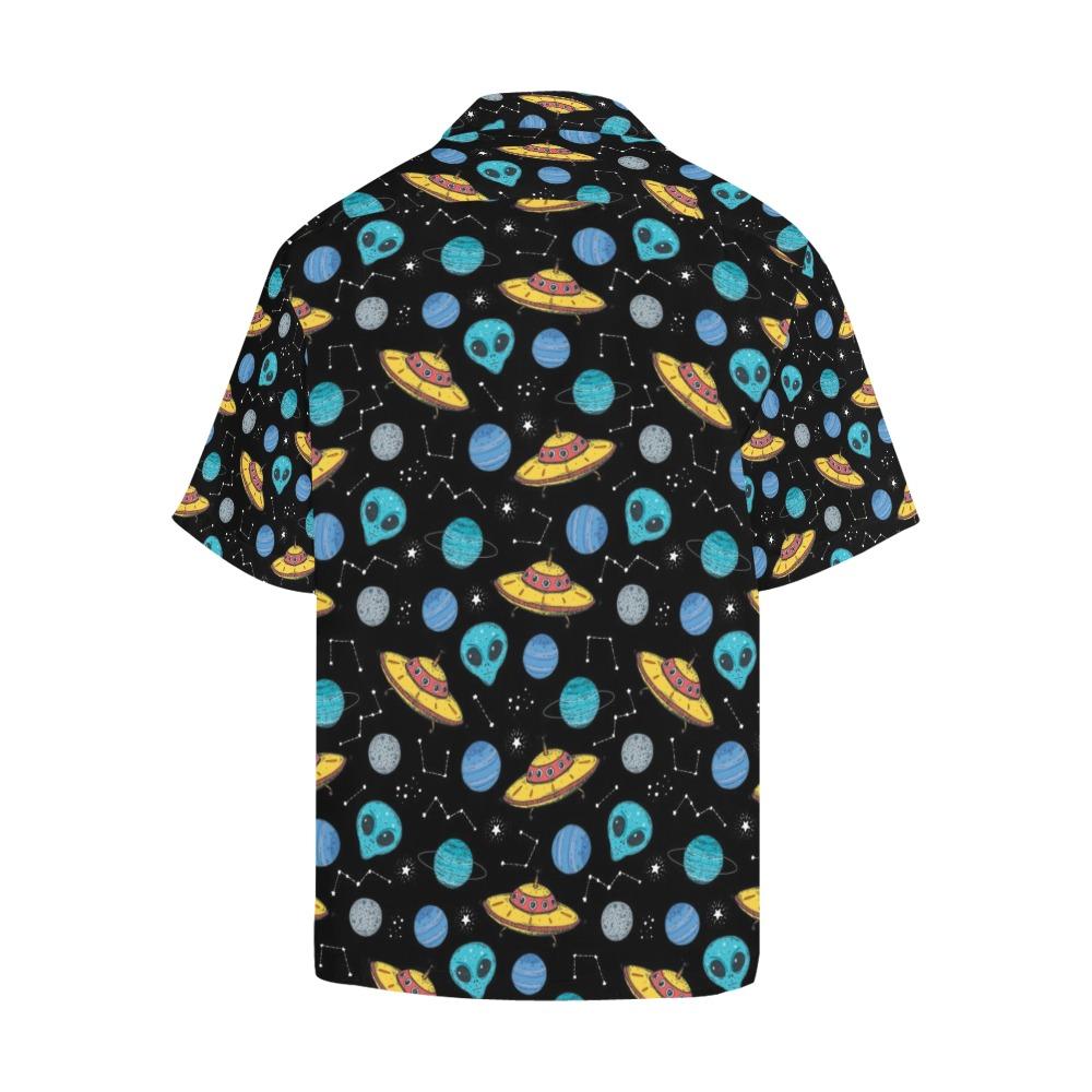 Unifinz UFO Alien Hawaii Shirt Yellow UFO Blue Alien Blue Planet Pattern Hawaiian Aloha Shirt 2022