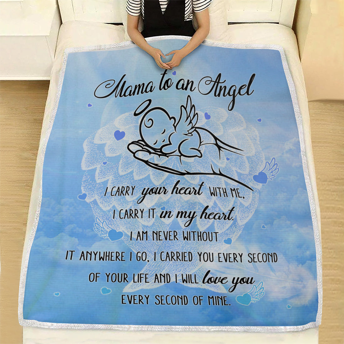 Loss of Baby Sympathy Gifts Mama To An Angel, Angel Baby Memorial Blanket- Miscarriage Memorial Gifts For Parents, Dad, Mom - Velveteen Plush Blanket