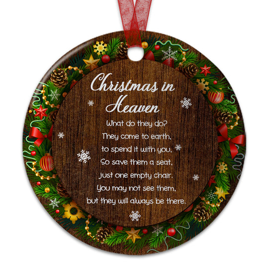 Christmas In Heaven Ornament  Memorial Ornament Sympathy Gift For Keepsake Of Loved One-Aluminum Metal Ornament With Ribbon- In Loving Memory Gift