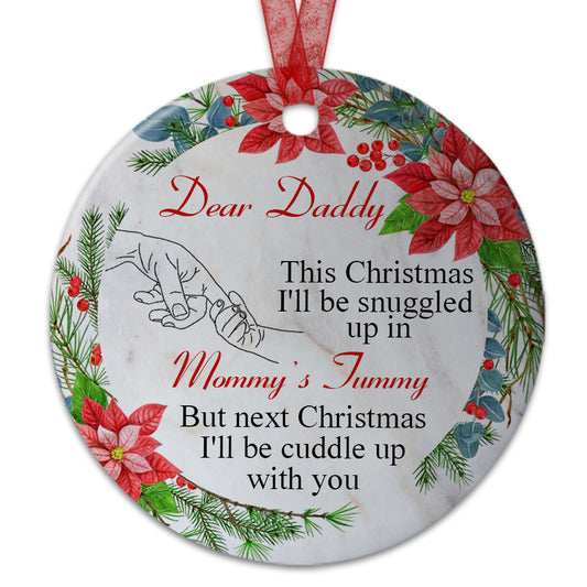 Baby Coming Soon Christmas Ornament Dear Daddy Ornament Expecting Baby Gift For New Parents-Aluminum Metal Ornament- Daddy Ornament Gifts