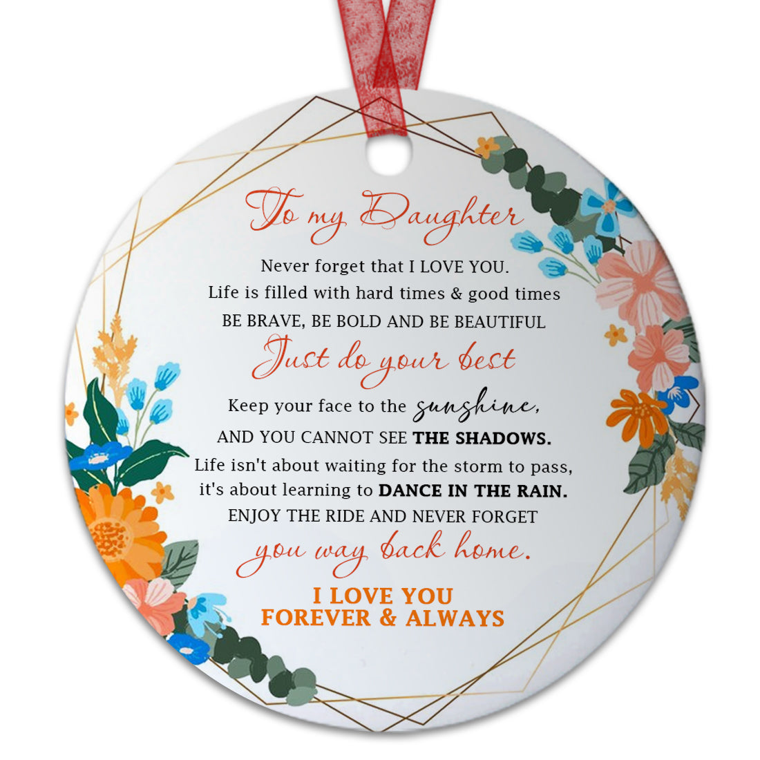 To My Daughter Ornament 2023 Daughter Ornament- Gifts For Birhtday Anniversary Graduation, Gift From Mom, Daughter Gift From Mother-Aluminum Metal Ornament With Ribbon