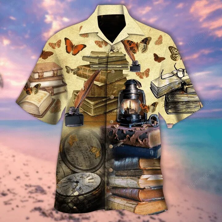 Book Hawaii Shirt Vintage Book Butterfly 3d Hawaii Aloha Shirt