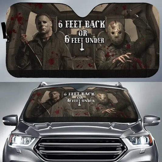 Horror Covid Car Sun Shade Jason Voorhees Michael Myers 6ft Back Or 6ft Under Windshield Sun Shade