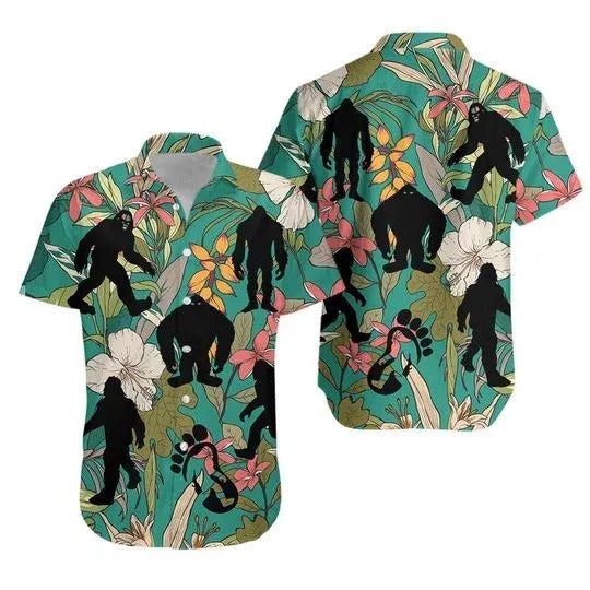 Unifinz Bigfoot Hawaii Shirt Bigfoot Silhouette Footprints Hawaiian Aloha Shirt 2022