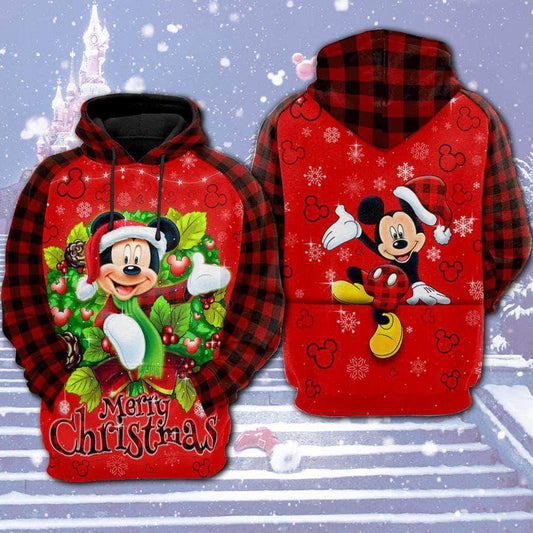 DN Hoodie MK Mouse Merry Christmas Mouse Head Pattern Red Hoodie