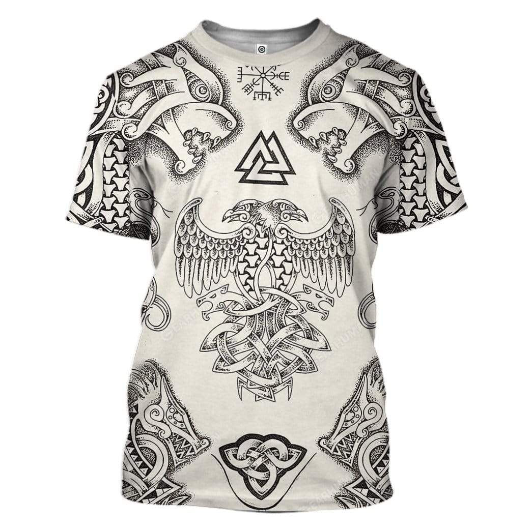 Viking Shirt Viking Ravens Valknut Dragon The Triple Horn Art Hoodie Apparel Adult Full Print Unisex