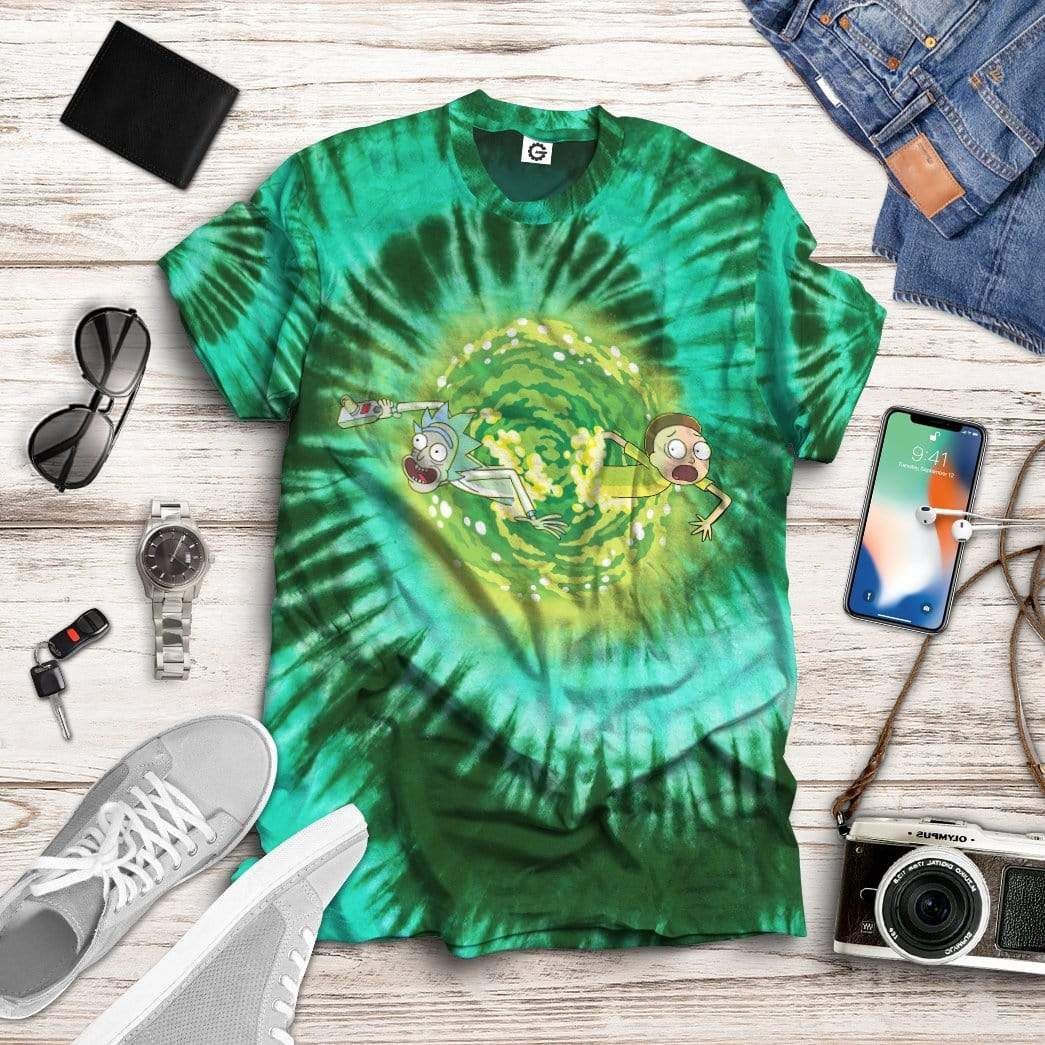 Rick And Morty T-shirt Rick And Morty Through Portal Tie Dye Green Shirt Adult Full Print Unisex