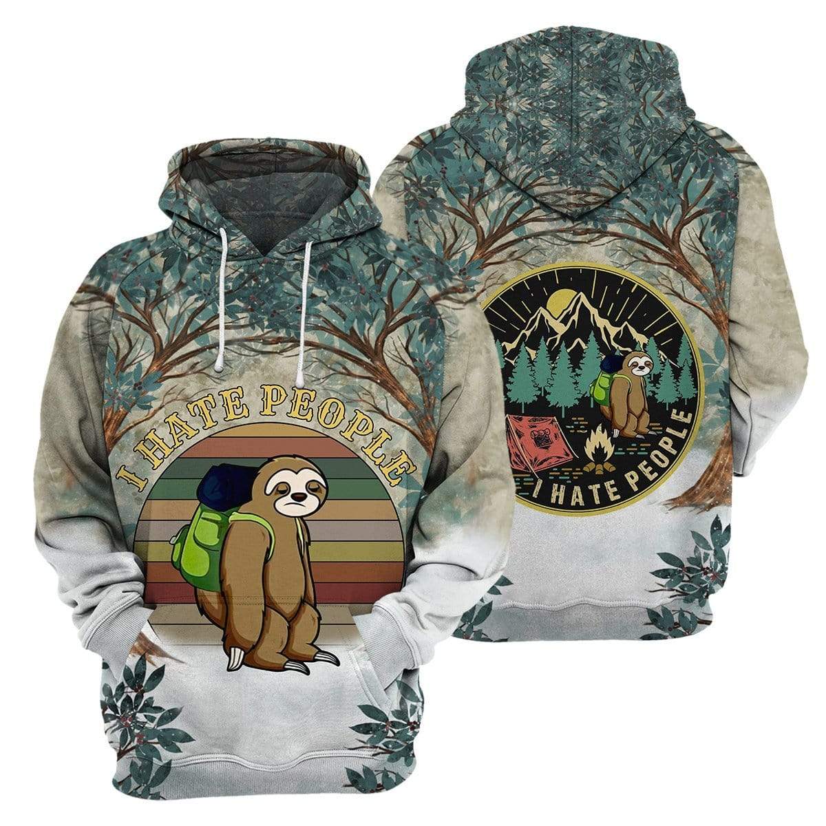 Sloth Camping T-shirt Sloth I Hate People Forest T-shirt Hoodie Adult Full Print