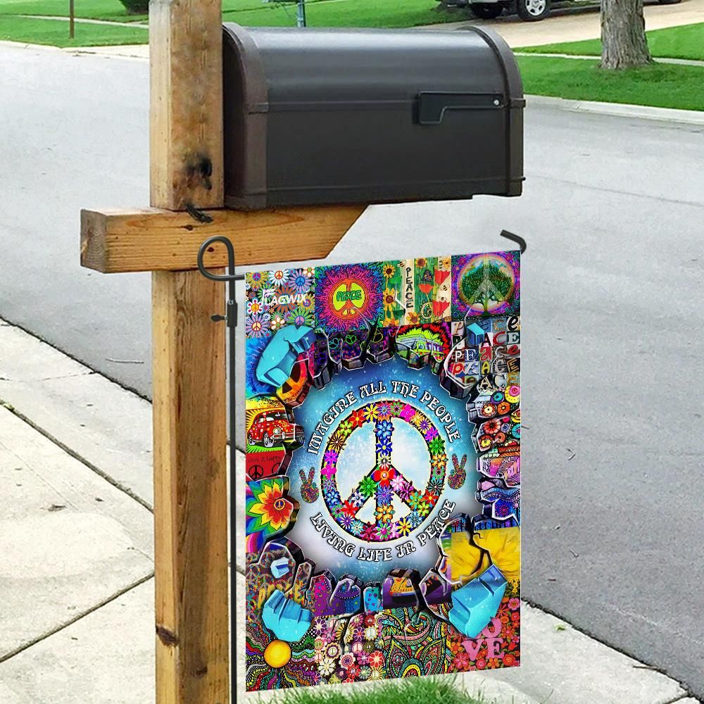 Hippie Garden Flag Imagine All The People Living Life In Peace House Flag Breaks The Wall House Flag