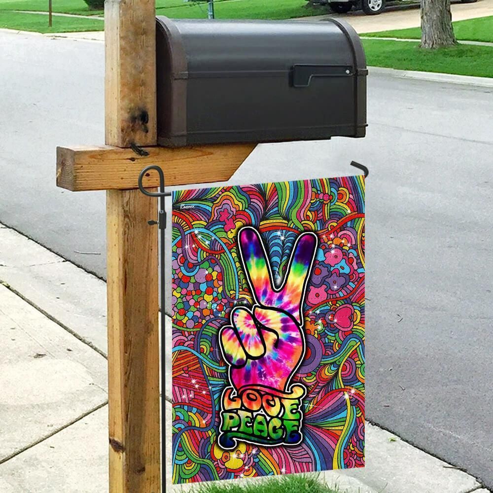 Hippie Garden Flag Peace Finger Hand Love Peace Flower Colorful House Flag