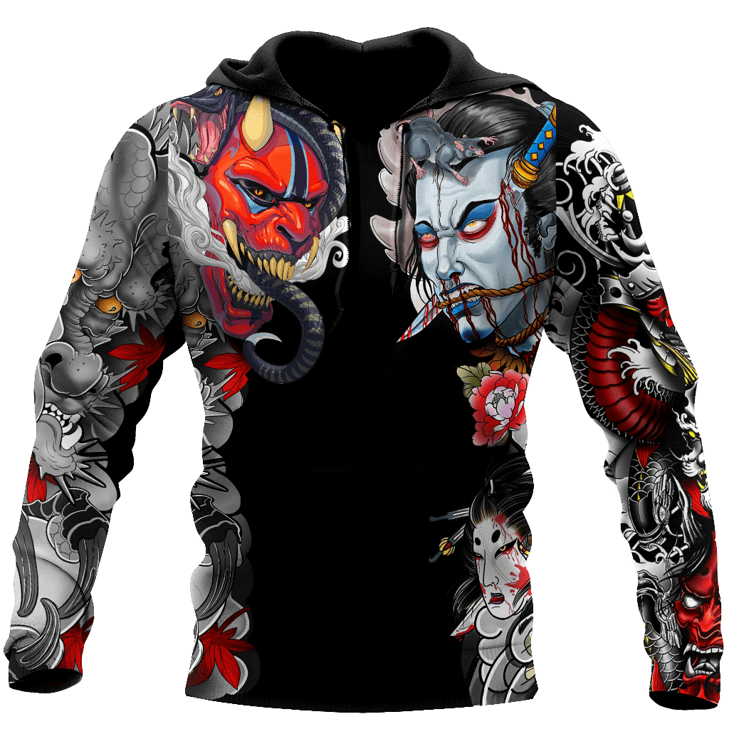 Japan Hoodie Japanese Yokai Tattoo Black Hoodie Adult Full Print