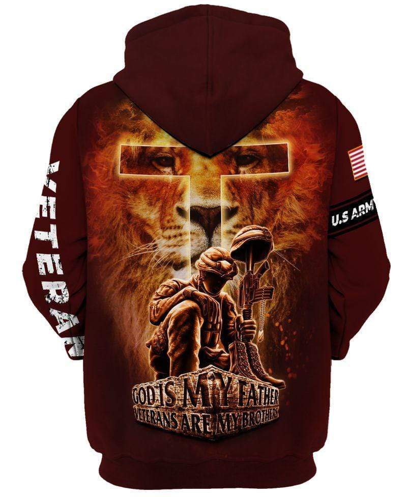 Unifinz Veteran Hoodie Military Gifts Cross Fire Lion Veteran God Is My Father Hoodie 3D Veteran Apparel 2023